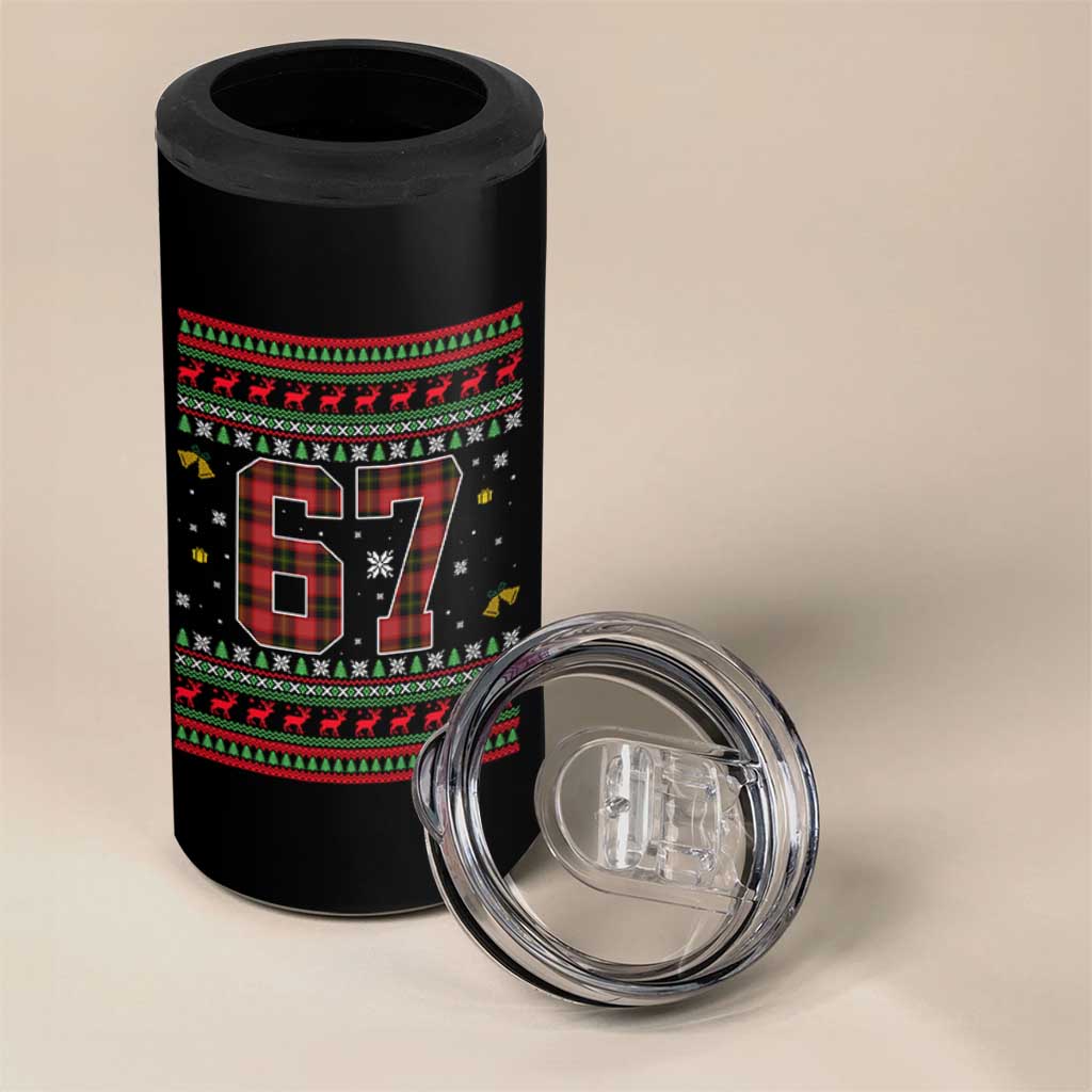 67 Christmas Red Plaid 4 in 1 Can Cooler Tumbler Funny Six Seven Meme Holiday Vibes Graphic - Wonder Print Shop