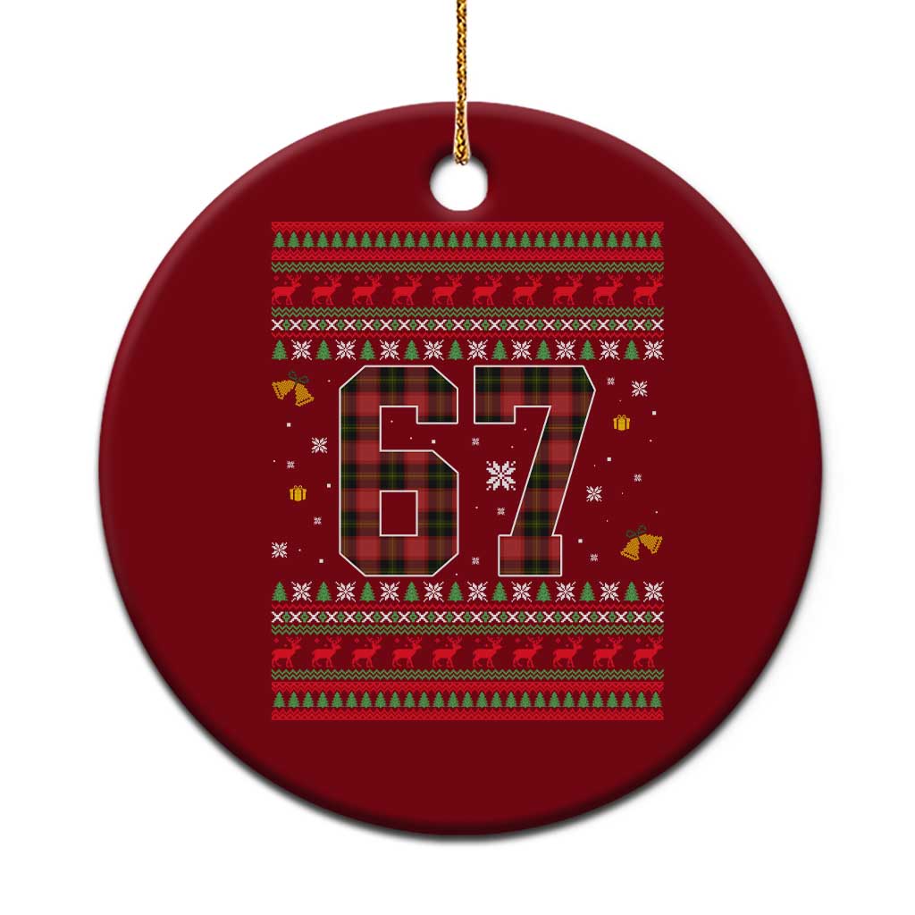 67 Christmas Red Plaid Ceramic Ornament Funny Six Seven Meme Holiday Vibes Graphic - Wonder Print Shop