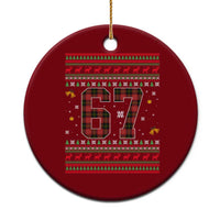 67 Christmas Red Plaid Ceramic Ornament Funny Six Seven Meme Holiday Vibes Graphic - Wonder Print Shop