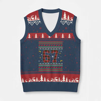 67 Xmas Red Plaid V-Neck Knit Sweater Vest Funny Six Seven Meme Holiday Vibes Graphic - Wonder Print Shop
