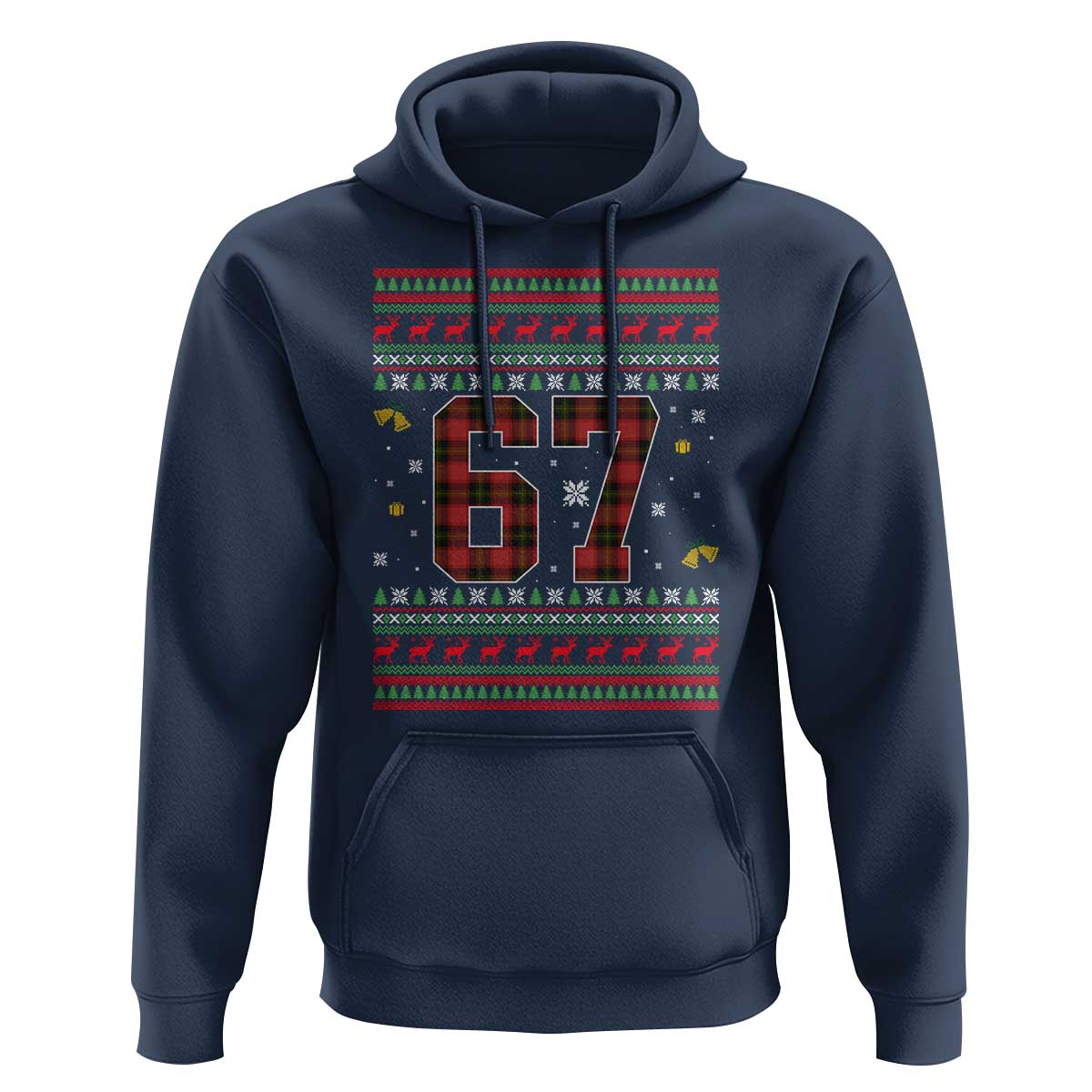 67 Christmas Red Plaid Hoodie Funny Six Seven Meme Holiday Vibes Graphic - Wonder Print Shop