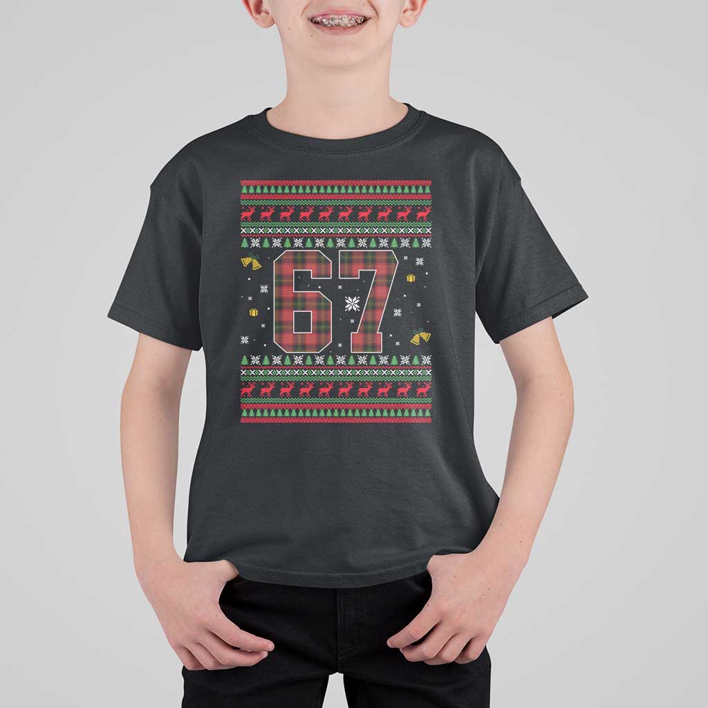 67 Christmas Red Plaid T Shirt For Kid Funny Six Seven Meme Holiday Vibes Graphic - Wonder Print Shop