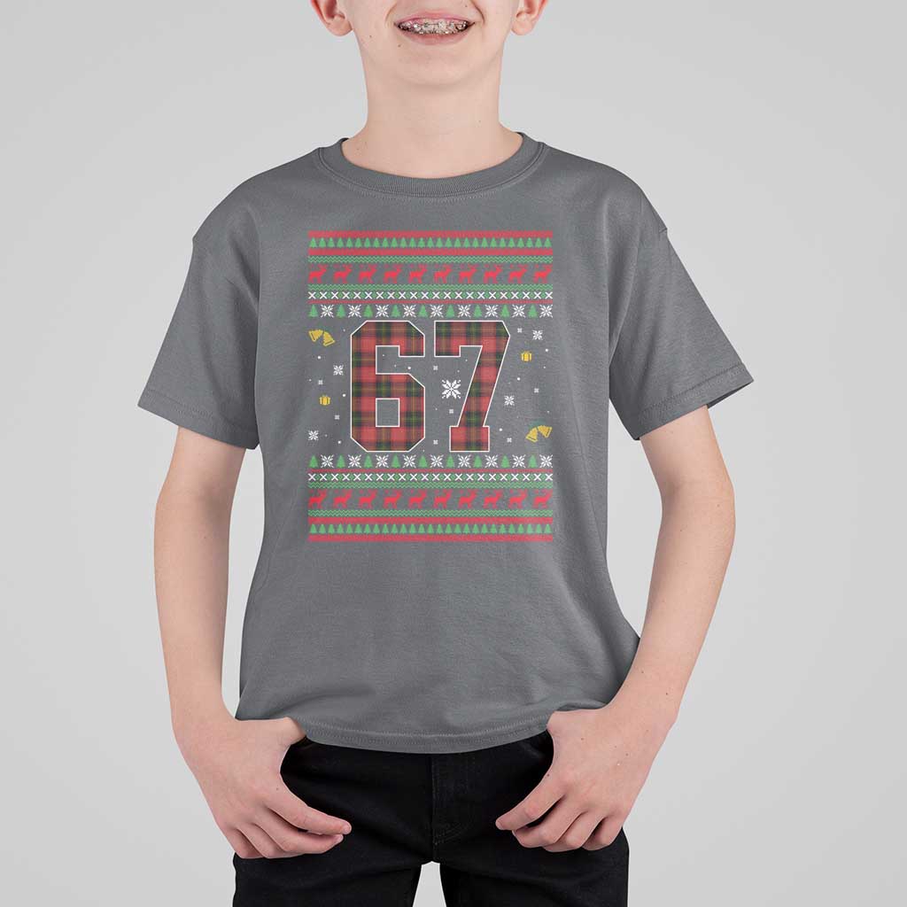 67 Christmas Red Plaid T Shirt For Kid Funny Six Seven Meme Holiday Vibes Graphic - Wonder Print Shop