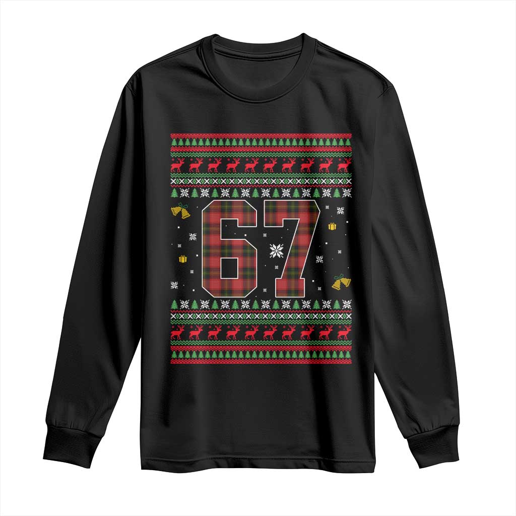 67 Christmas Red Plaid Long Sleeve Shirt Funny Six Seven Meme Holiday Vibes Graphic - Wonder Print Shop