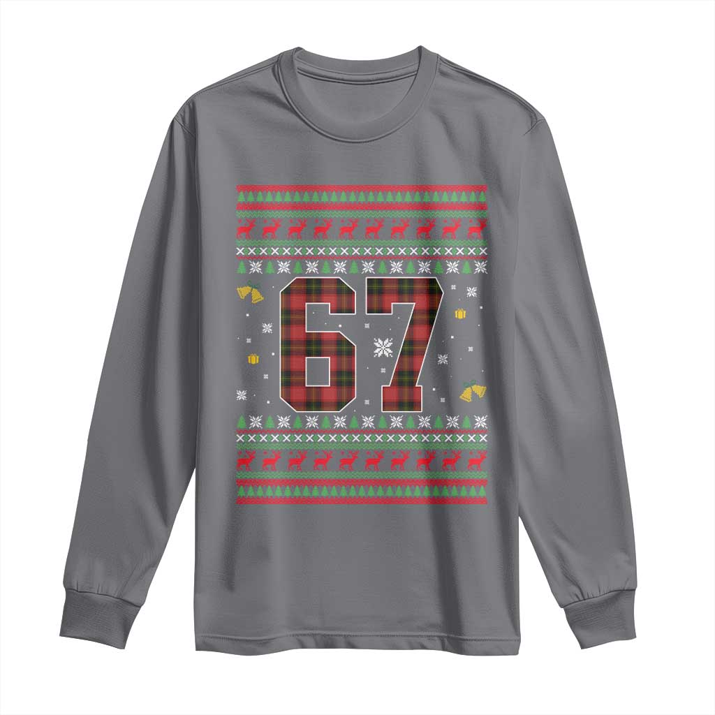 67 Christmas Red Plaid Long Sleeve Shirt Funny Six Seven Meme Holiday Vibes Graphic - Wonder Print Shop