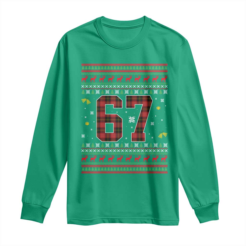 67 Christmas Red Plaid Long Sleeve Shirt Funny Six Seven Meme Holiday Vibes Graphic - Wonder Print Shop