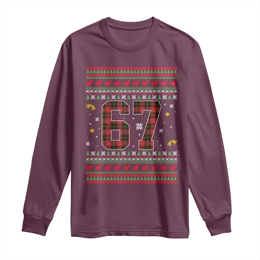 67 Christmas Red Plaid Long Sleeve Shirt Funny Six Seven Meme Holiday Vibes Graphic - Wonder Print Shop