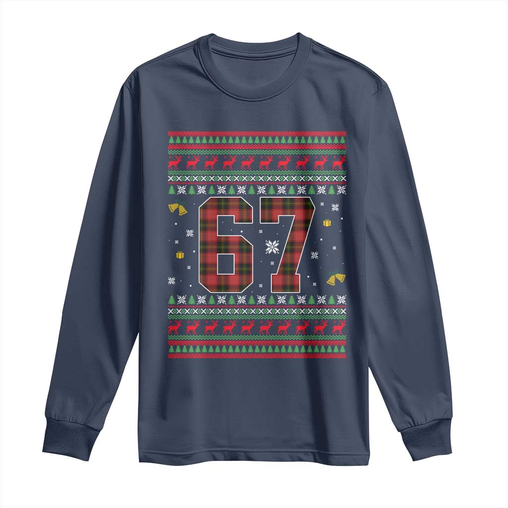 67 Christmas Red Plaid Long Sleeve Shirt Funny Six Seven Meme Holiday Vibes Graphic - Wonder Print Shop