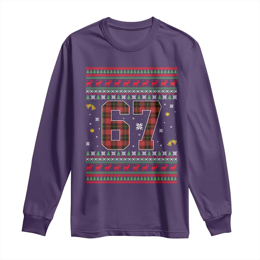 67 Christmas Red Plaid Long Sleeve Shirt Funny Six Seven Meme Holiday Vibes Graphic - Wonder Print Shop