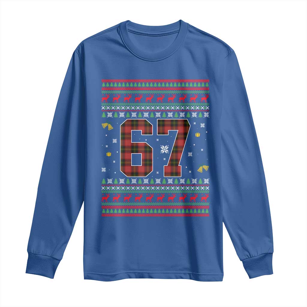 67 Christmas Red Plaid Long Sleeve Shirt Funny Six Seven Meme Holiday Vibes Graphic - Wonder Print Shop