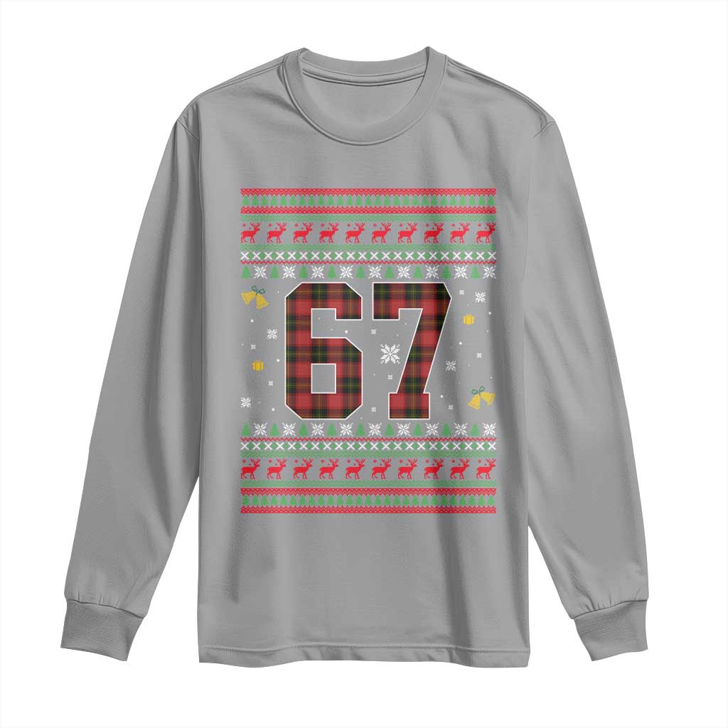 67 Christmas Red Plaid Long Sleeve Shirt Funny Six Seven Meme Holiday Vibes Graphic - Wonder Print Shop