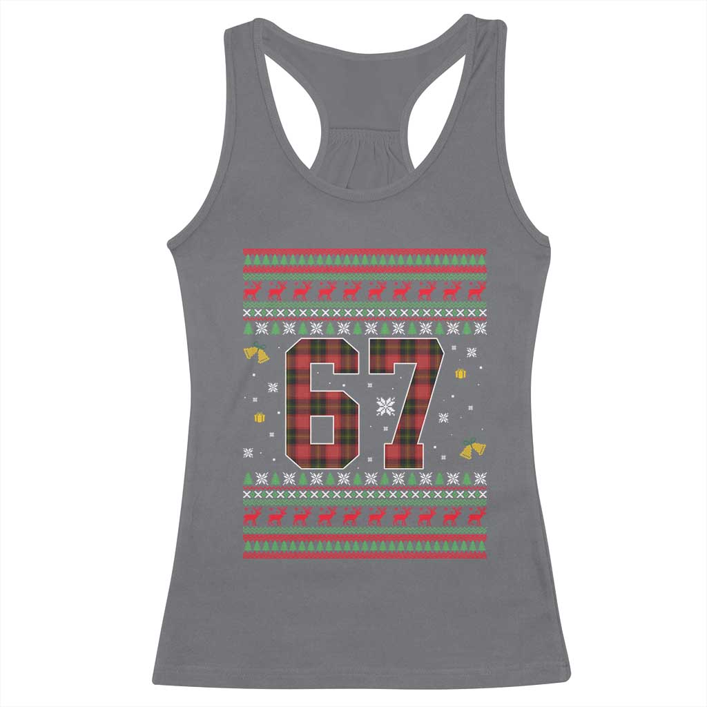 67 Christmas Red Plaid Racerback Tank Top Funny Six Seven Meme Holiday Vibes Graphic - Wonder Print Shop