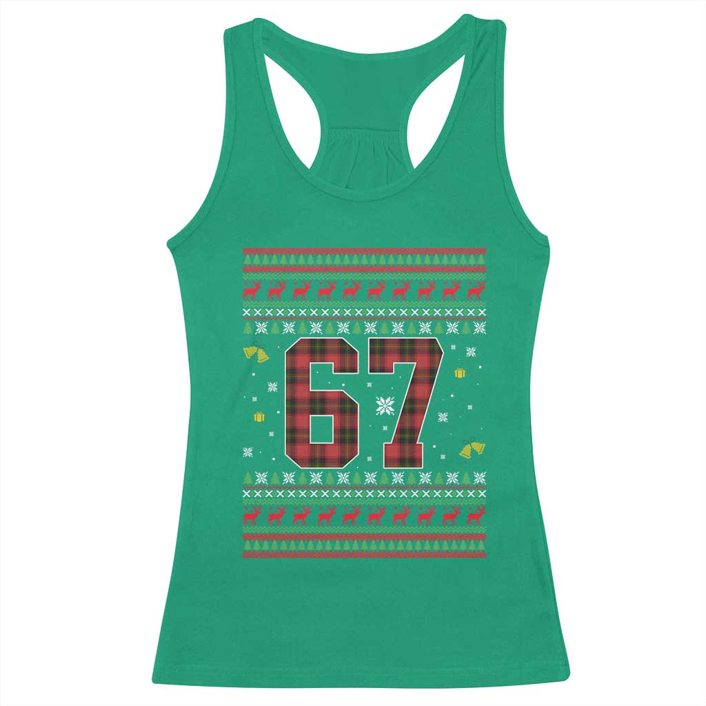 67 Christmas Red Plaid Racerback Tank Top Funny Six Seven Meme Holiday Vibes Graphic - Wonder Print Shop