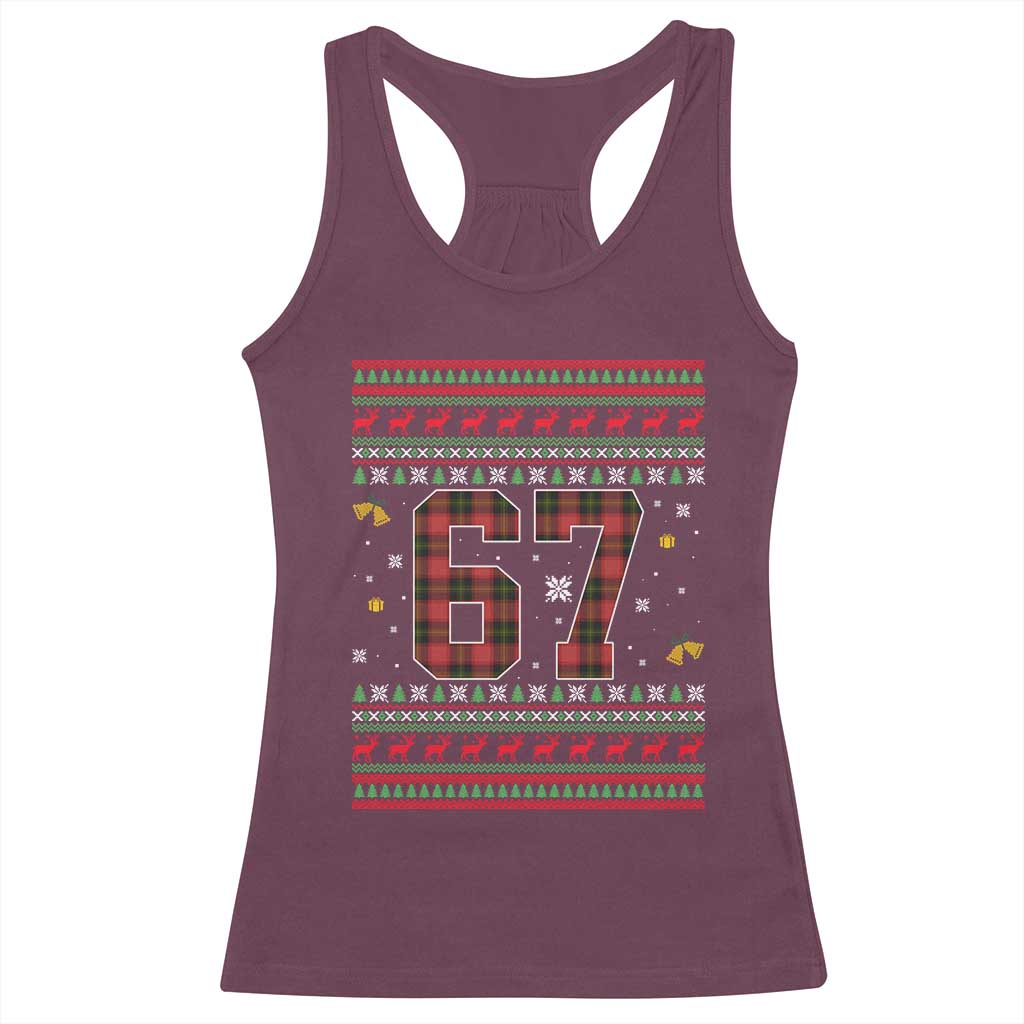 67 Christmas Red Plaid Racerback Tank Top Funny Six Seven Meme Holiday Vibes Graphic - Wonder Print Shop