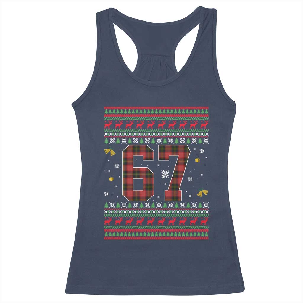 67 Christmas Red Plaid Racerback Tank Top Funny Six Seven Meme Holiday Vibes Graphic - Wonder Print Shop