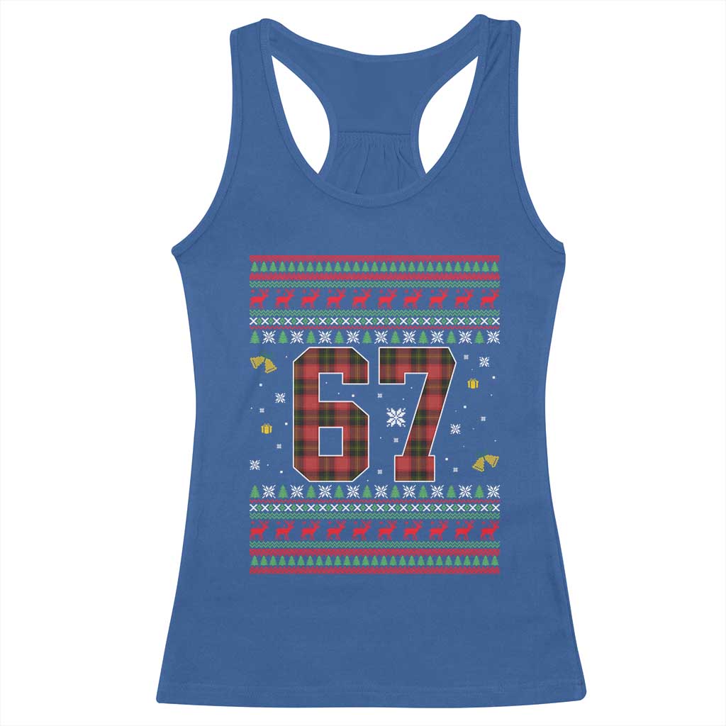 67 Christmas Red Plaid Racerback Tank Top Funny Six Seven Meme Holiday Vibes Graphic - Wonder Print Shop