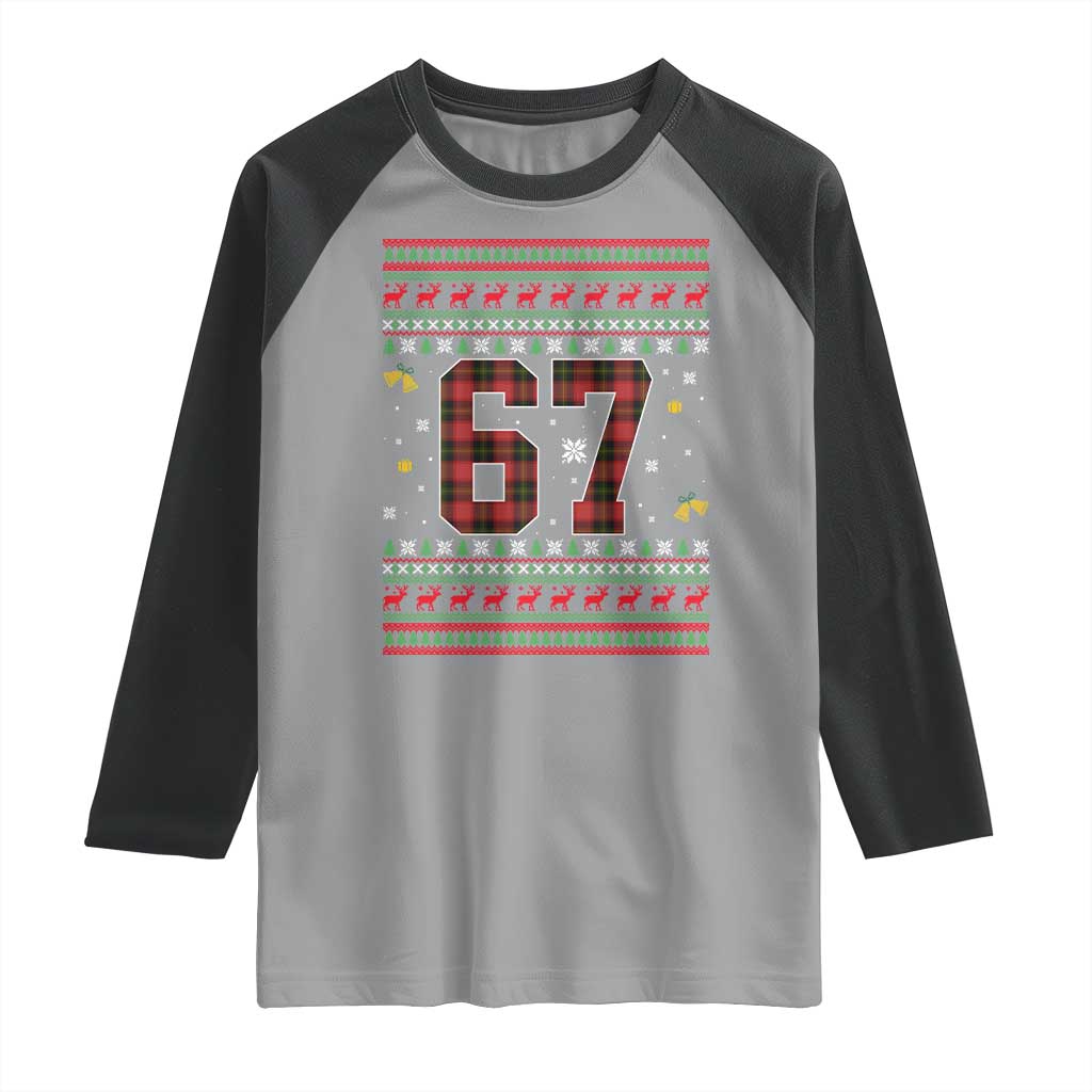 67 Christmas Red Plaid Raglan Shirt Funny Six Seven Meme Holiday Vibes Graphic - Wonder Print Shop