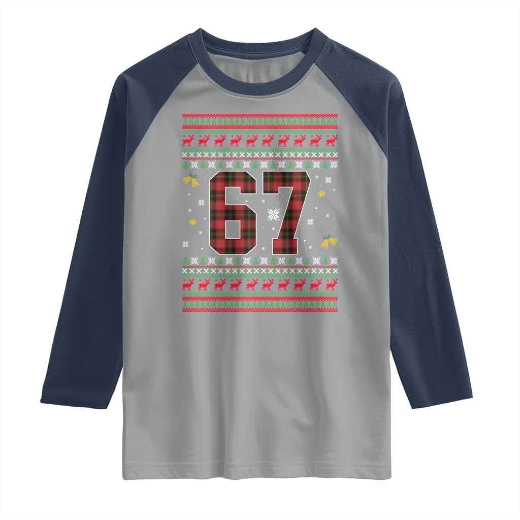 67 Christmas Red Plaid Raglan Shirt Funny Six Seven Meme Holiday Vibes Graphic - Wonder Print Shop