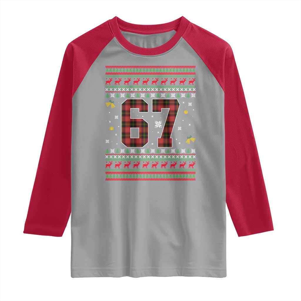 67 Christmas Red Plaid Raglan Shirt Funny Six Seven Meme Holiday Vibes Graphic - Wonder Print Shop