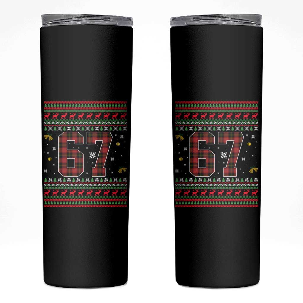 67 Christmas Red Plaid Skinny Tumbler Funny Six Seven Meme Holiday Vibes Graphic - Wonder Print Shop