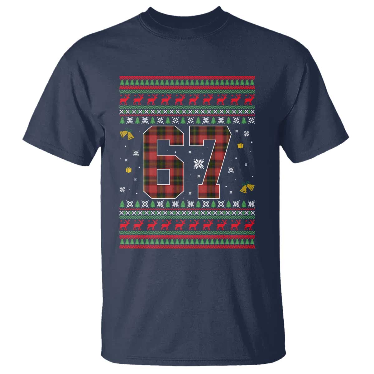 67 Christmas Red Plaid T Shirt Funny Six Seven Meme Holiday Vibes Graphic - Wonder Print Shop