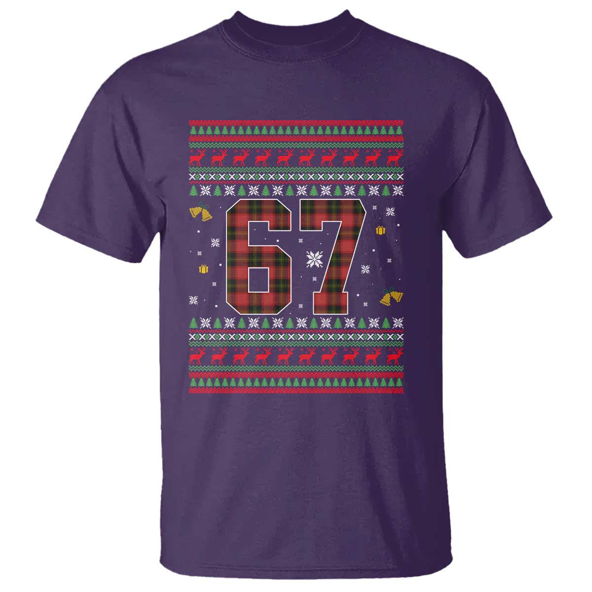 67 Christmas Red Plaid T Shirt Funny Six Seven Meme Holiday Vibes Graphic - Wonder Print Shop