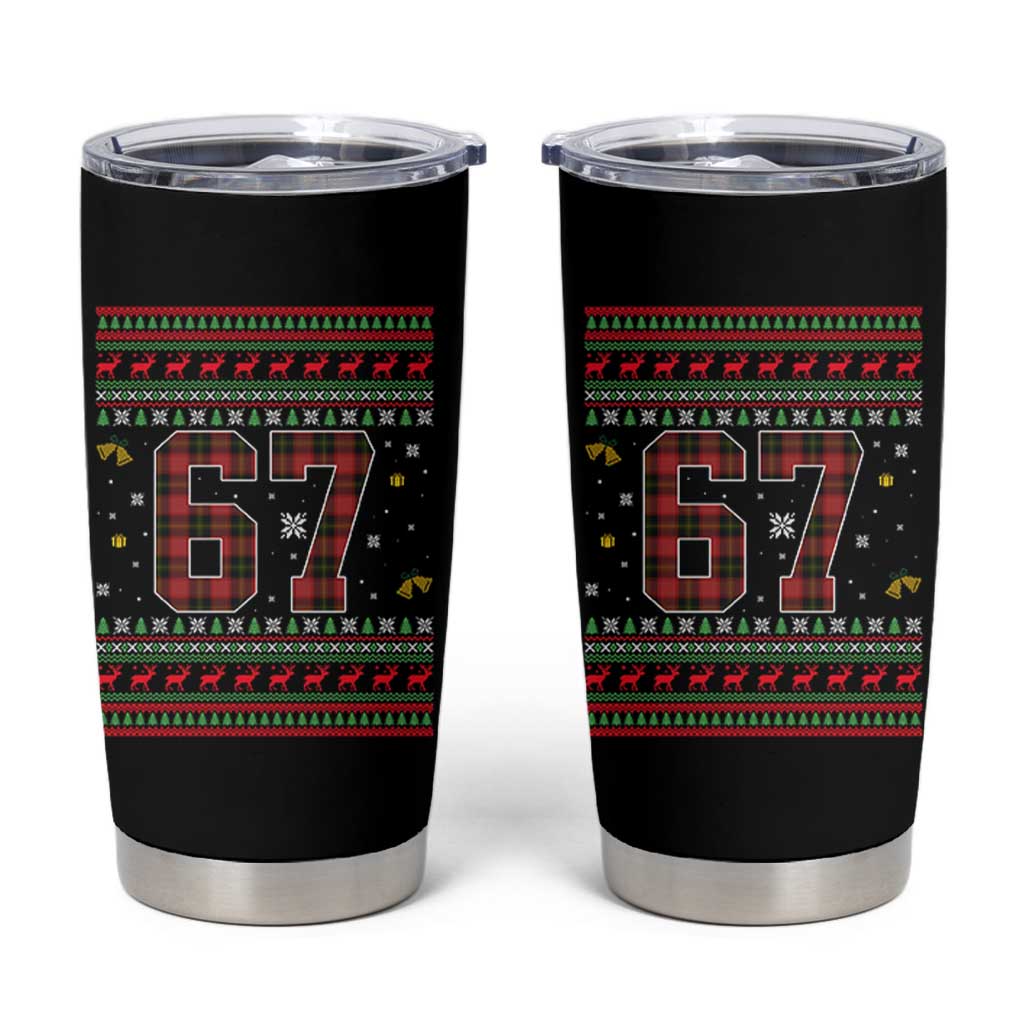 67 Christmas Red Plaid Tumbler Cup Funny Six Seven Meme Holiday Vibes Graphic - Wonder Print Shop