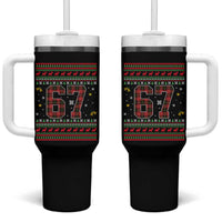 67 Christmas Red Plaid Tumbler With Handle Funny Six Seven Meme Holiday Vibes Graphic - Wonder Print Shop
