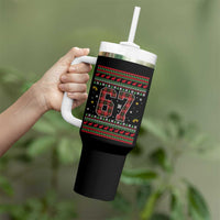 67 Christmas Red Plaid Tumbler With Handle Funny Six Seven Meme Holiday Vibes Graphic - Wonder Print Shop