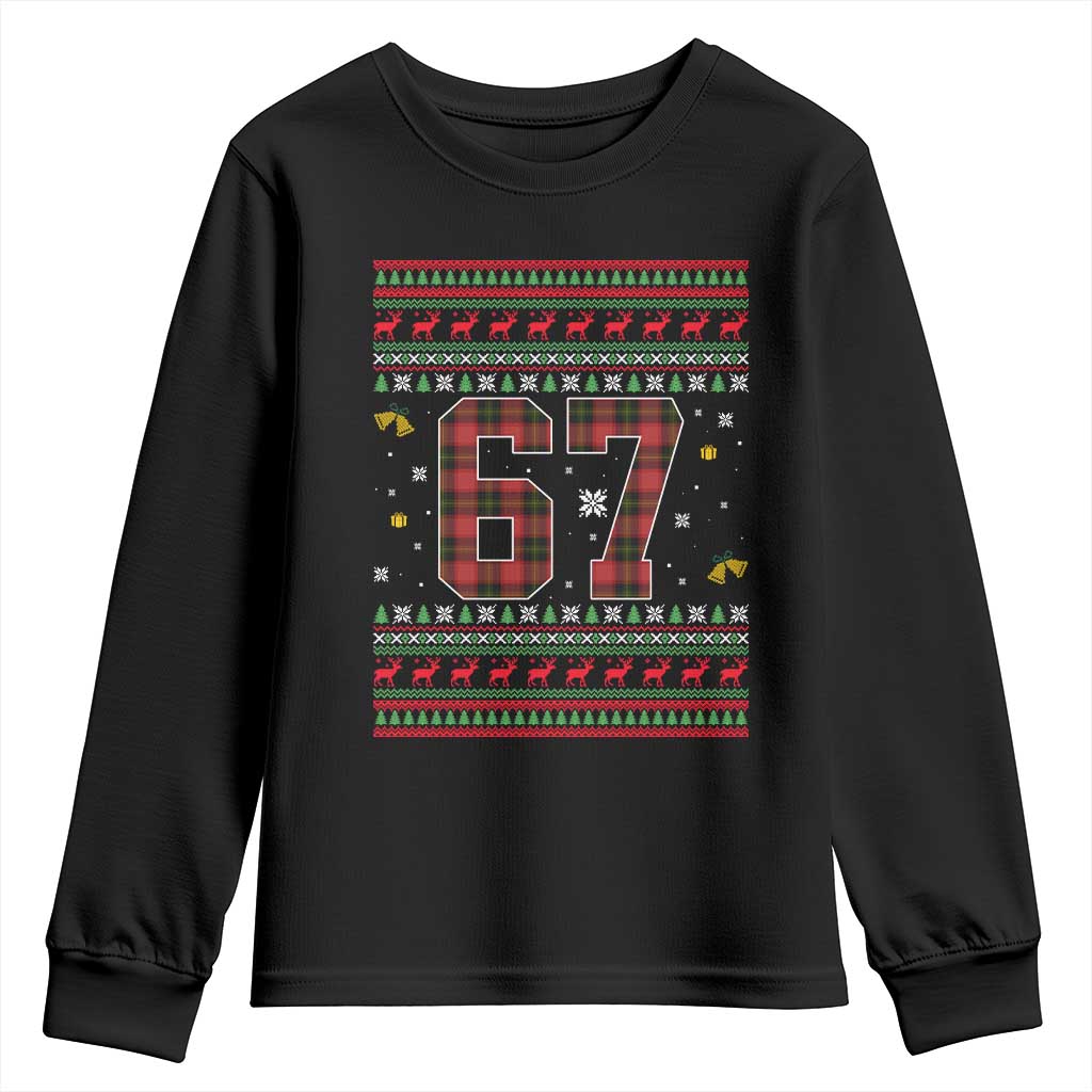67 Christmas Red Plaid Youth Sweatshirt Funny Six Seven Meme Holiday Vibes Graphic - Wonder Print Shop