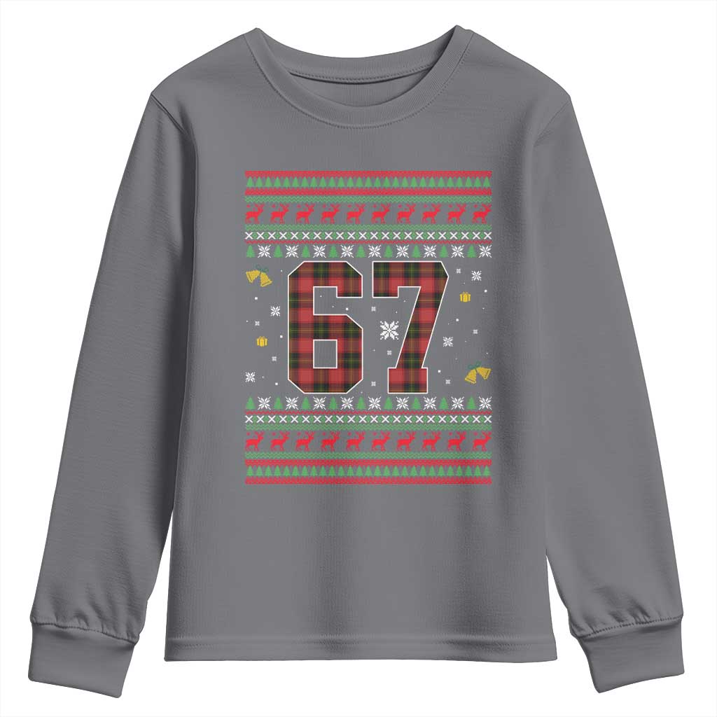 67 Christmas Red Plaid Youth Sweatshirt Funny Six Seven Meme Holiday Vibes Graphic - Wonder Print Shop