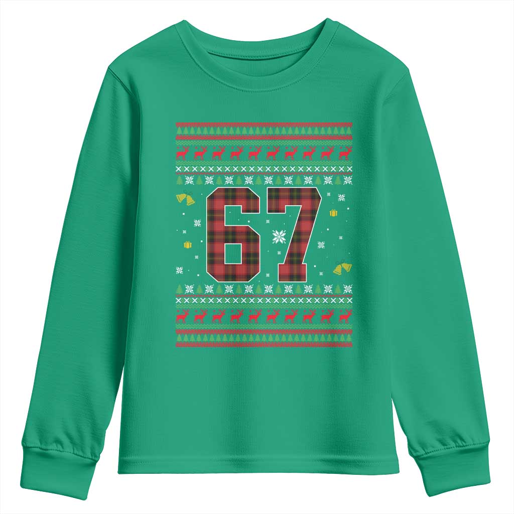 67 Christmas Red Plaid Youth Sweatshirt Funny Six Seven Meme Holiday Vibes Graphic - Wonder Print Shop