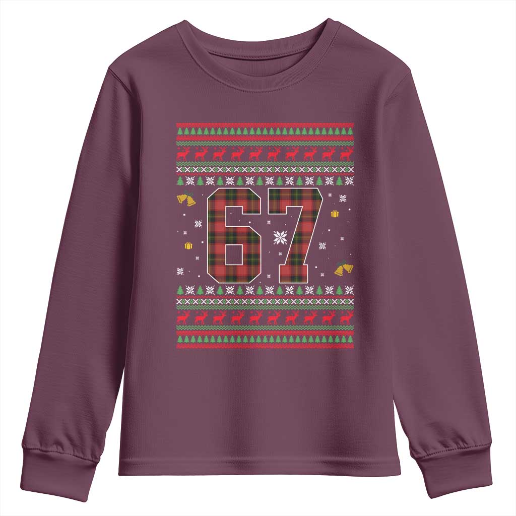 67 Christmas Red Plaid Youth Sweatshirt Funny Six Seven Meme Holiday Vibes Graphic - Wonder Print Shop