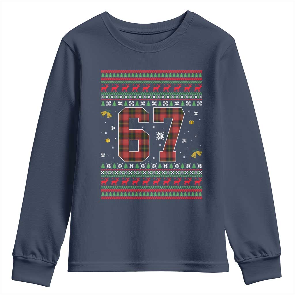 67 Christmas Red Plaid Youth Sweatshirt Funny Six Seven Meme Holiday Vibes Graphic - Wonder Print Shop