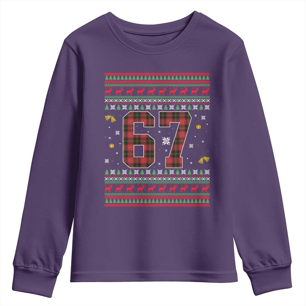 67 Christmas Red Plaid Youth Sweatshirt Funny Six Seven Meme Holiday Vibes Graphic - Wonder Print Shop