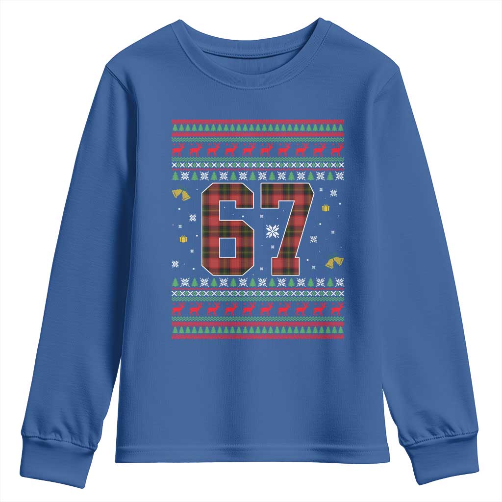 67 Christmas Red Plaid Youth Sweatshirt Funny Six Seven Meme Holiday Vibes Graphic - Wonder Print Shop