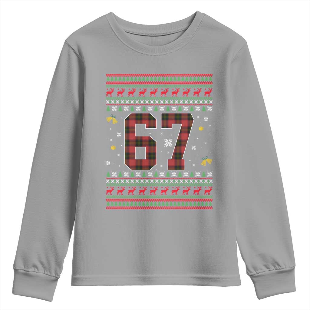 67 Christmas Red Plaid Youth Sweatshirt Funny Six Seven Meme Holiday Vibes Graphic - Wonder Print Shop