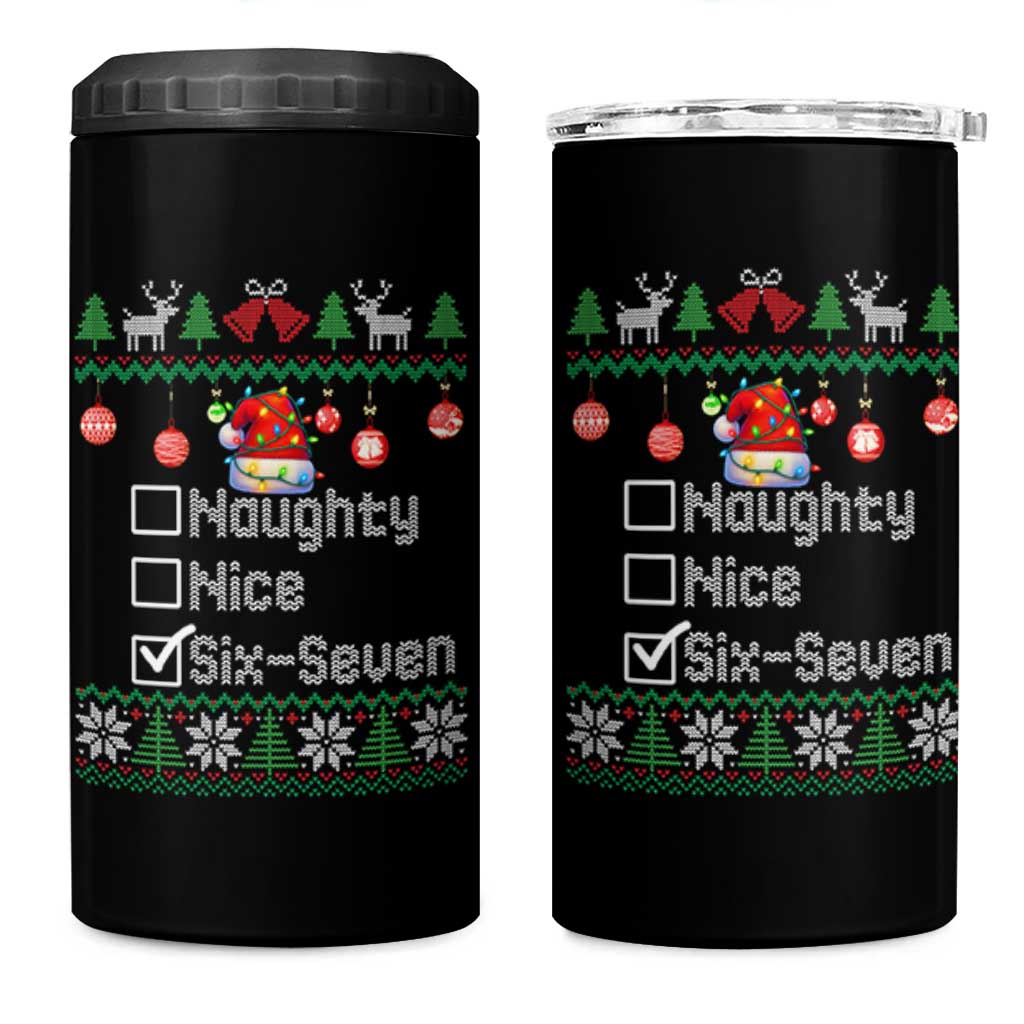 Funny 67 Christmas Checklist 4 in 1 Can Cooler Tumbler Naughty Nice Six Seven Meme Holiday - Wonder Print Shop