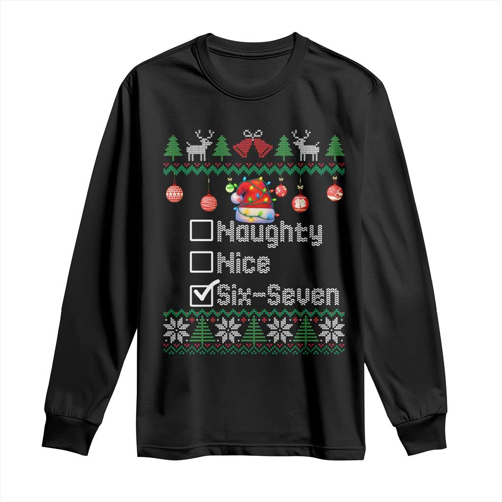 Funny 67 Christmas Checklist Long Sleeve Shirt Naughty Nice Six Seven Meme Holiday - Wonder Print Shop