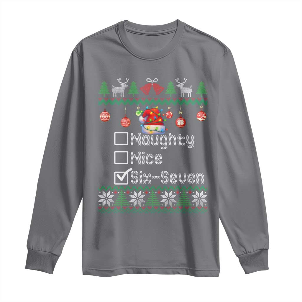 Funny 67 Christmas Checklist Long Sleeve Shirt Naughty Nice Six Seven Meme Holiday - Wonder Print Shop