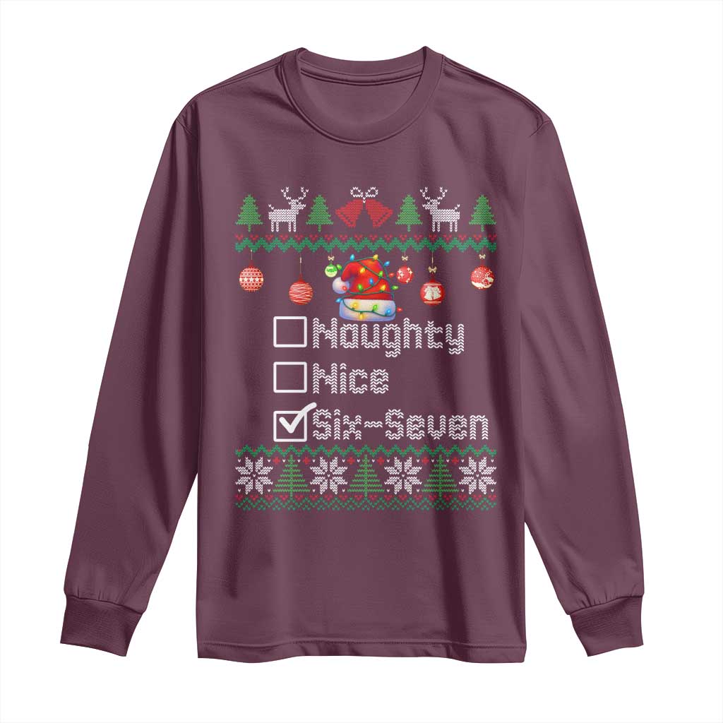 Funny 67 Christmas Checklist Long Sleeve Shirt Naughty Nice Six Seven Meme Holiday - Wonder Print Shop