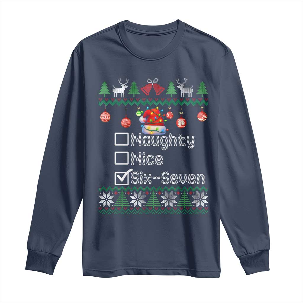 Funny 67 Christmas Checklist Long Sleeve Shirt Naughty Nice Six Seven Meme Holiday - Wonder Print Shop