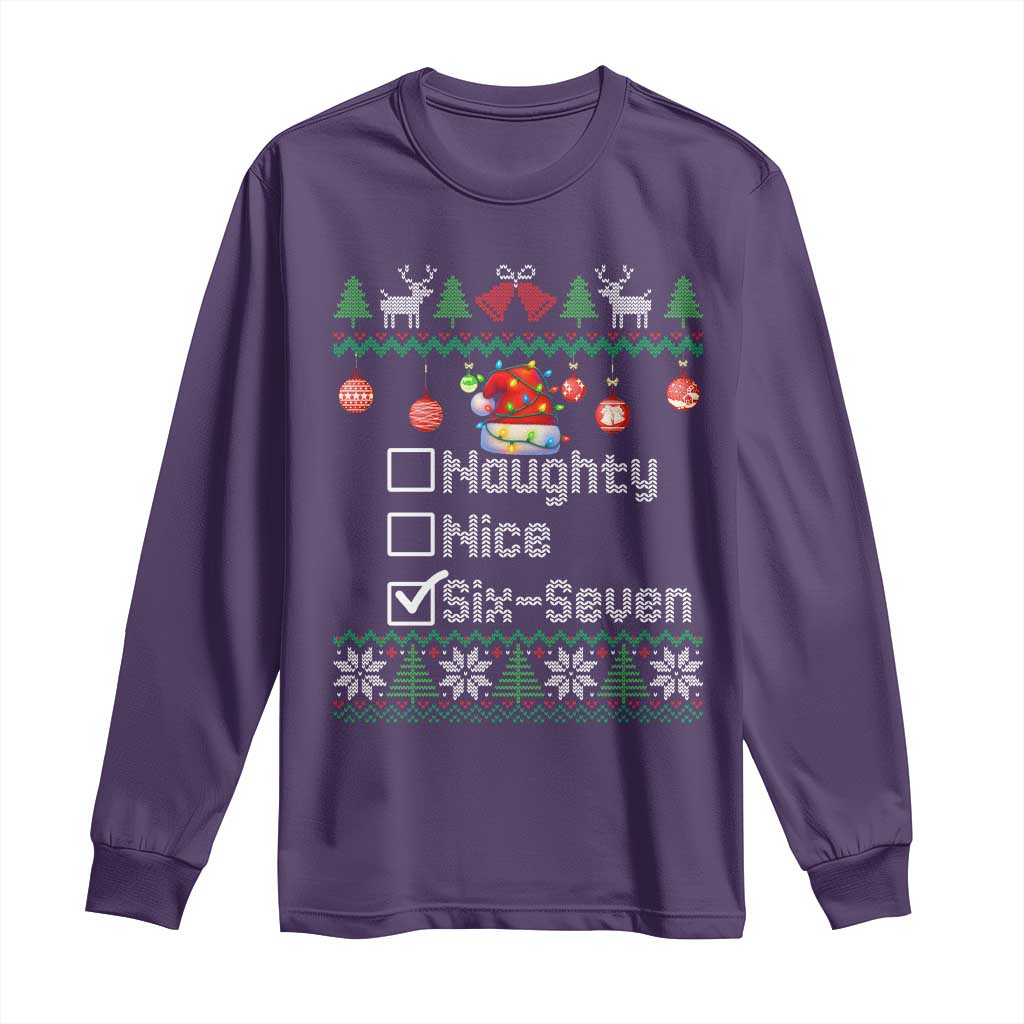 Funny 67 Christmas Checklist Long Sleeve Shirt Naughty Nice Six Seven Meme Holiday - Wonder Print Shop