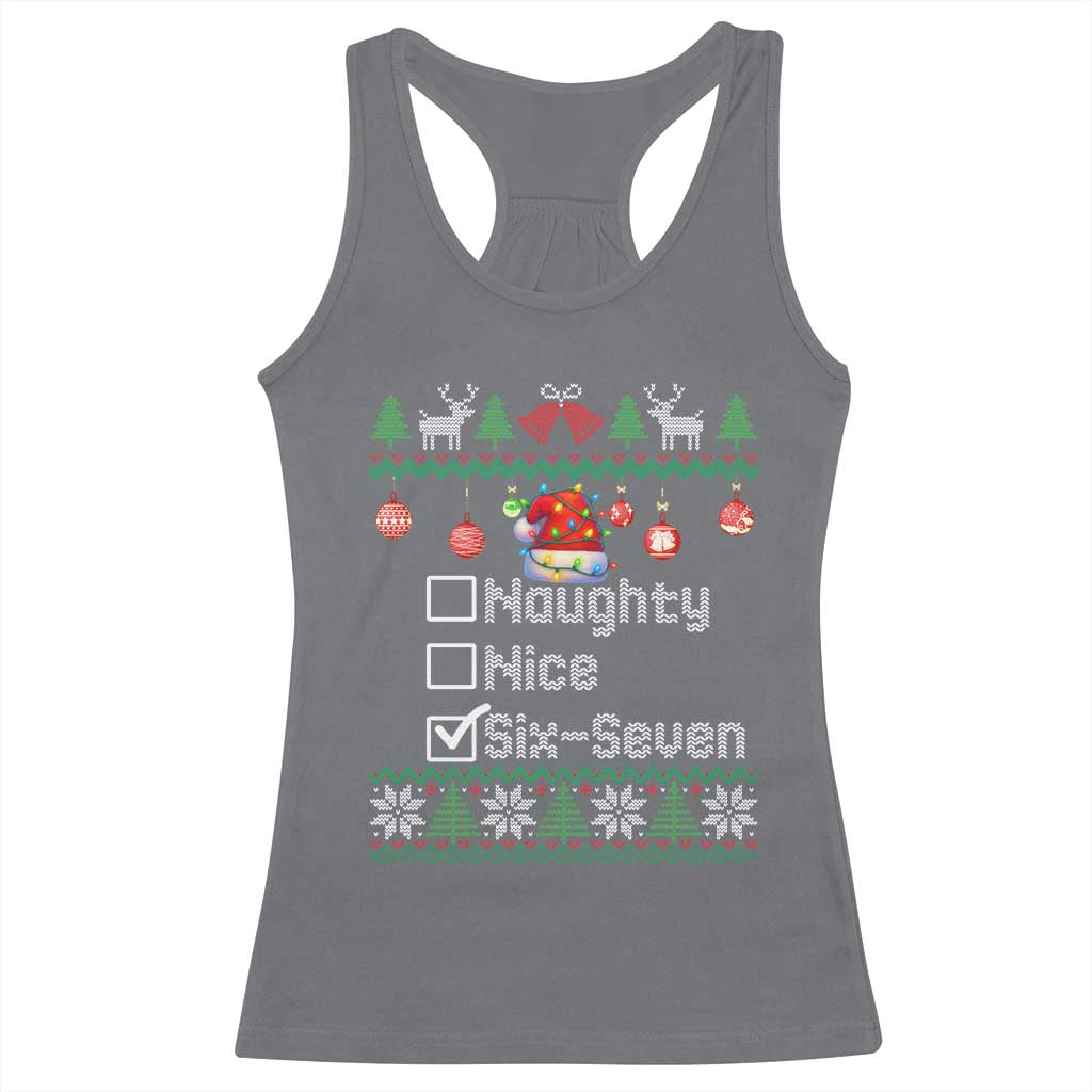 Funny 67 Christmas Checklist Racerback Tank Top Naughty Nice Six Seven Meme Holiday - Wonder Print Shop