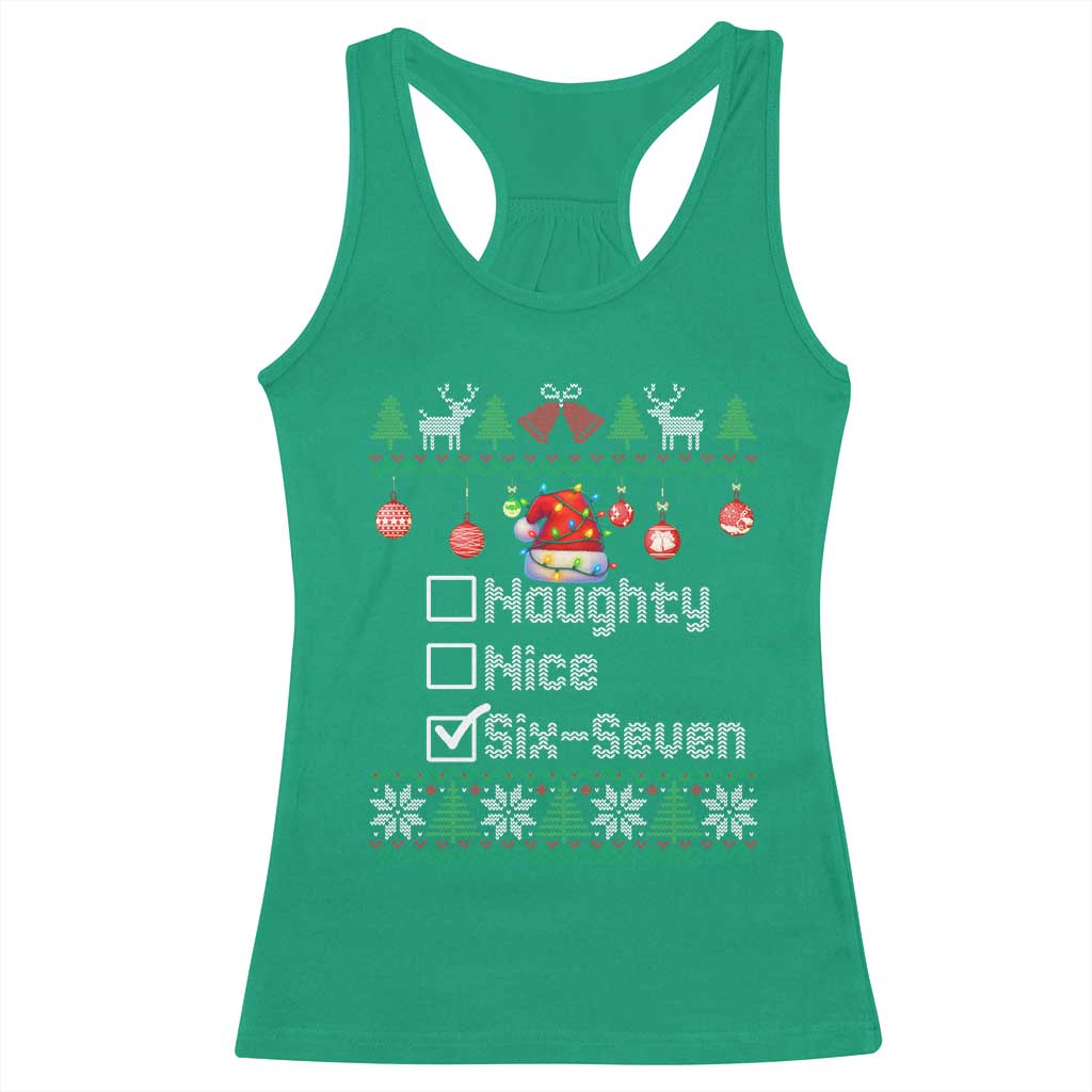 Funny 67 Christmas Checklist Racerback Tank Top Naughty Nice Six Seven Meme Holiday - Wonder Print Shop