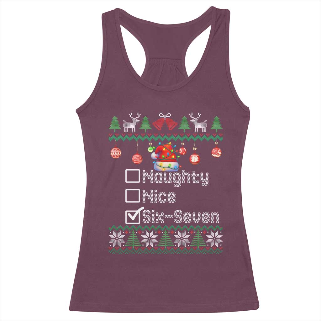 Funny 67 Christmas Checklist Racerback Tank Top Naughty Nice Six Seven Meme Holiday - Wonder Print Shop