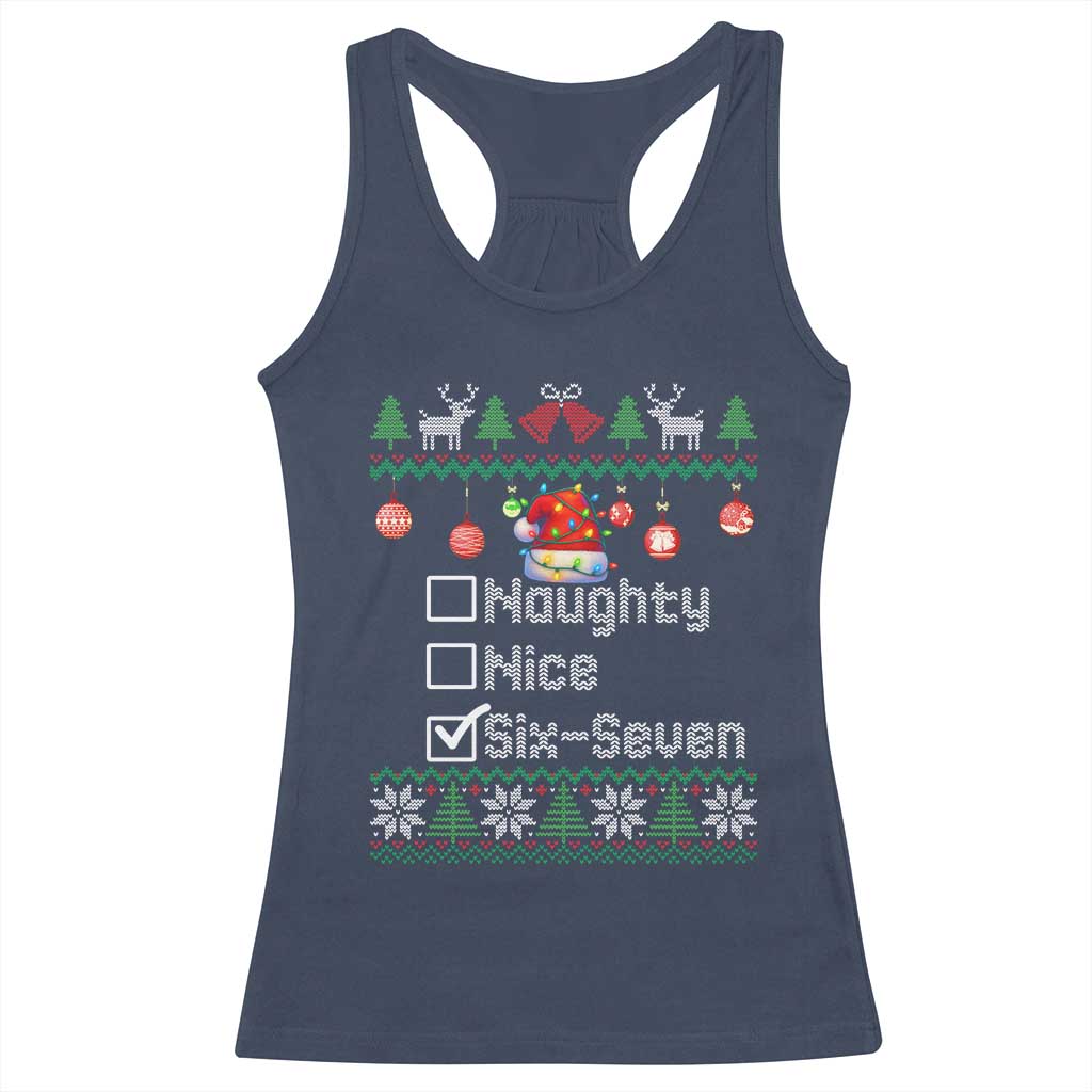 Funny 67 Christmas Checklist Racerback Tank Top Naughty Nice Six Seven Meme Holiday - Wonder Print Shop