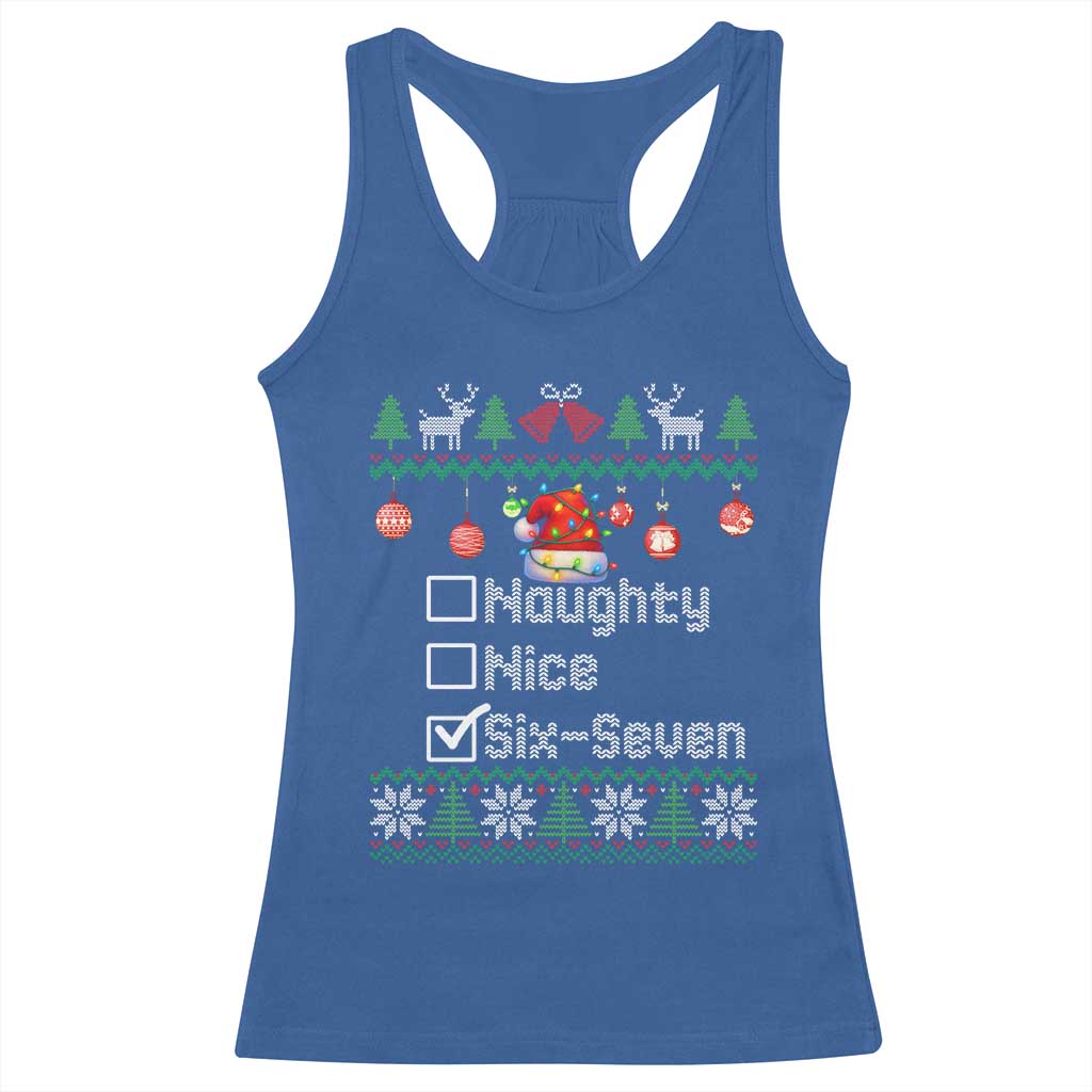 Funny 67 Christmas Checklist Racerback Tank Top Naughty Nice Six Seven Meme Holiday - Wonder Print Shop