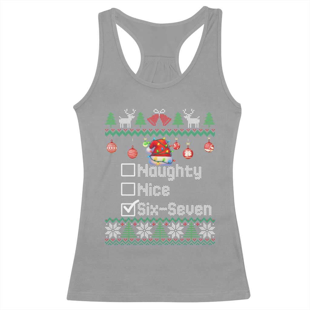 Funny 67 Christmas Checklist Racerback Tank Top Naughty Nice Six Seven Meme Holiday - Wonder Print Shop