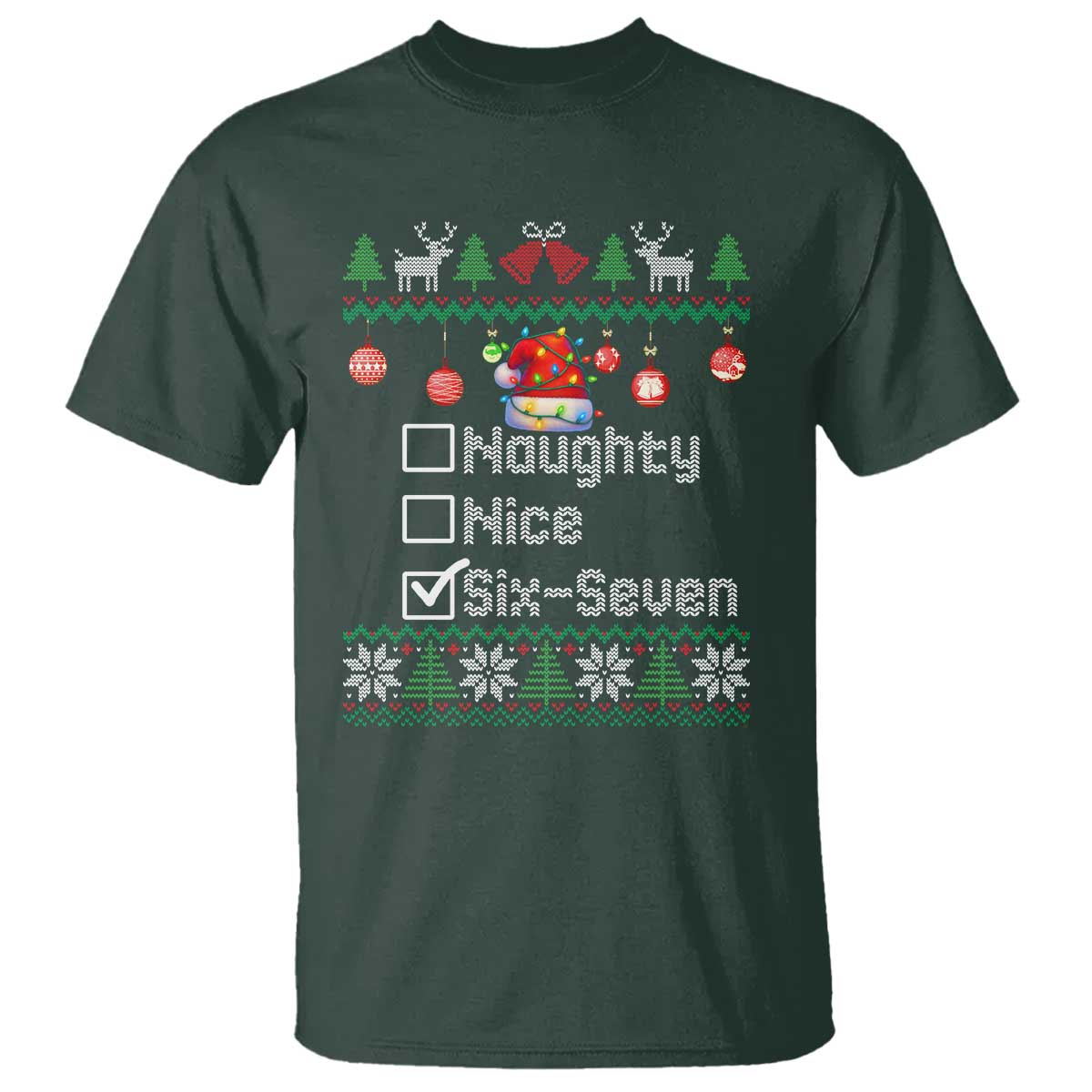 Funny 67 Christmas Checklist T Shirt Naughty Nice Six Seven Meme Holiday - Wonder Print Shop
